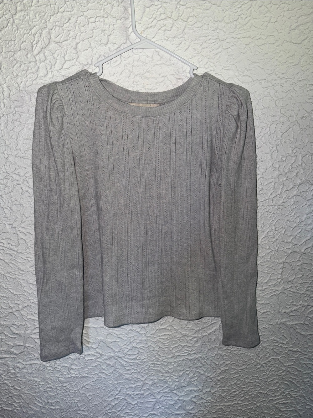 LOFT Light Grey Textured Knit Long Sleeve Puff Sleeve Top Size Medium